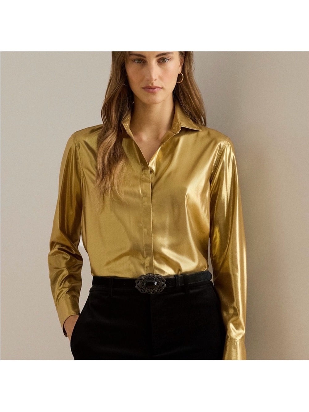 Lauren Ralph Lauren Women’s Petites XS Classic Fit Metallic Chiffon Shirt